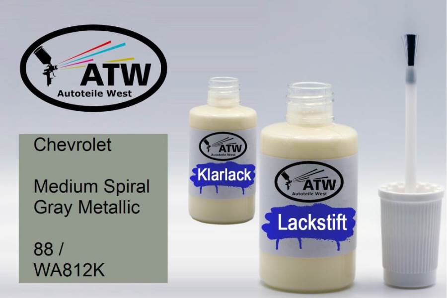 Chevrolet, Medium Spiral Gray Metallic, 88 / WA812K: 20ml Lackstift + 20ml Klarlack - Set, von ATW Autoteile West.